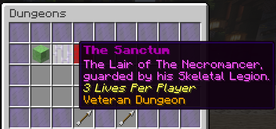 The Sanctum dungeon listed in the dungeon menu
