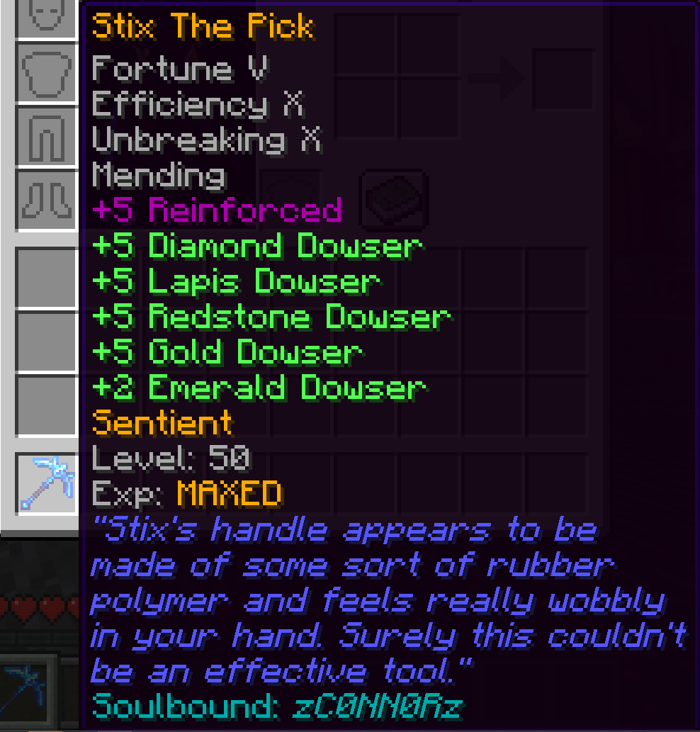 Stix The Pick's enchantments at level 50