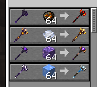Crafting recipes for the four elemental staffs
